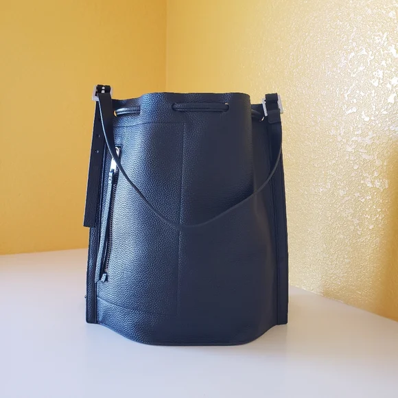 ALLSAINTS Alpha Pebble Leather Convertible Backpack/ Shoulder Bag Purse Black - Picture 6 of 16